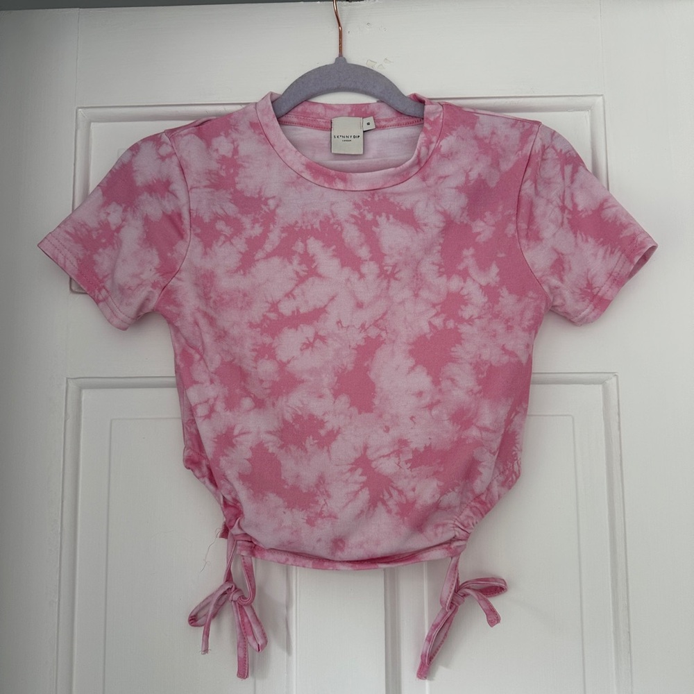 Skinny Dip London Pink Tie Dye Tie Side Going Out Party Summer Tee Shirt Size S